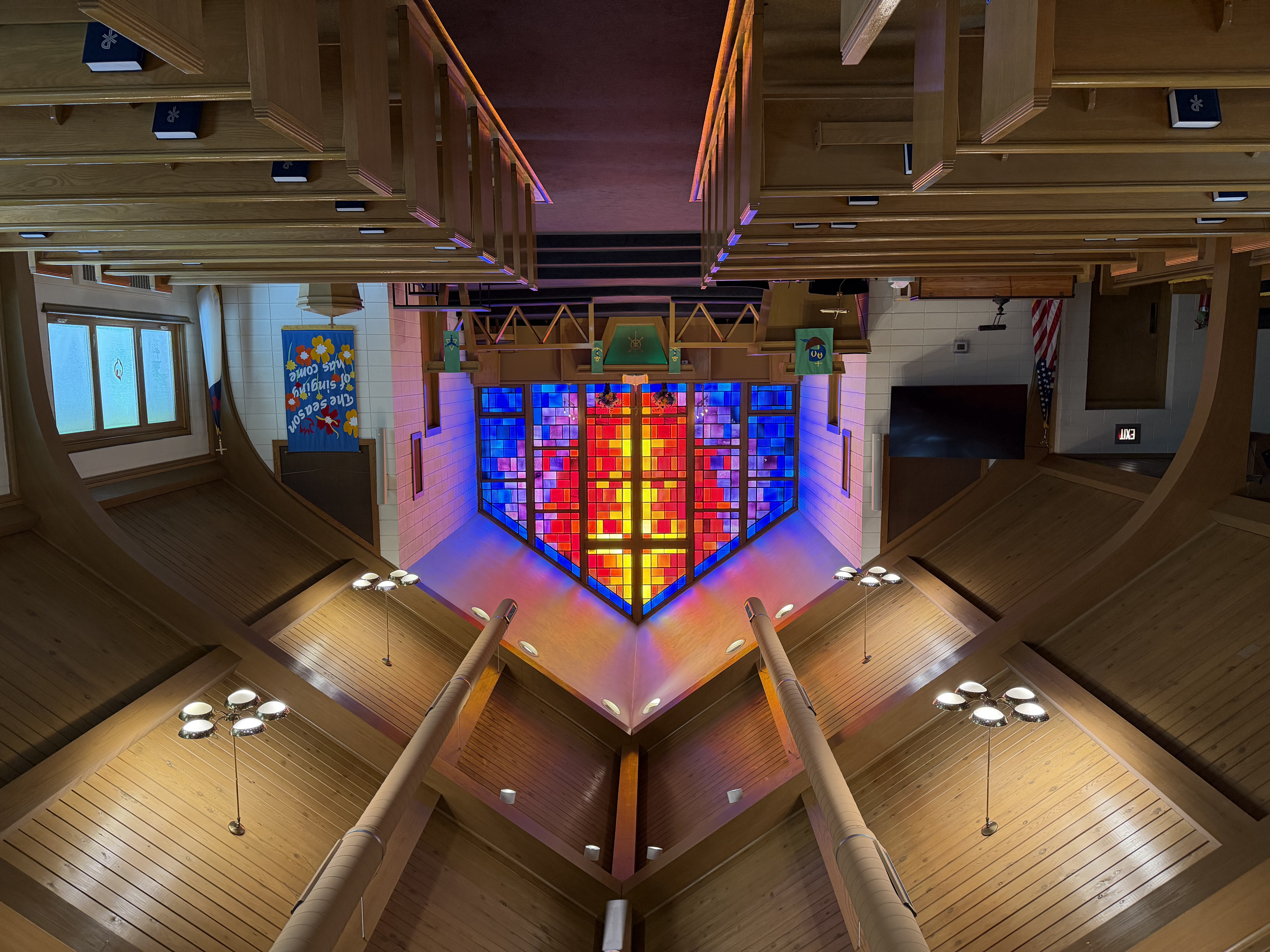 Warm light shining through church windows